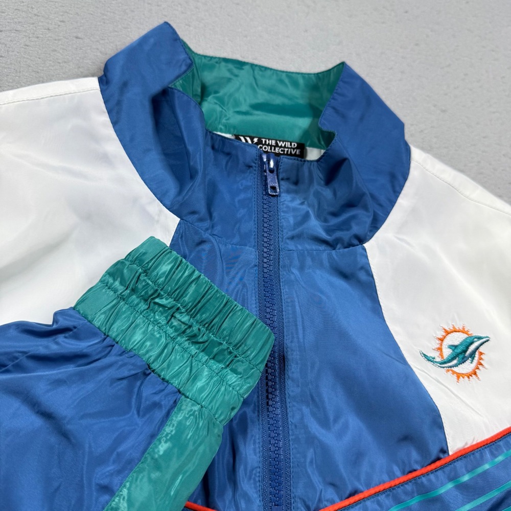 The Wild Collective Miami Dolphins Windbreaker Jacket Blue White Aqua Small